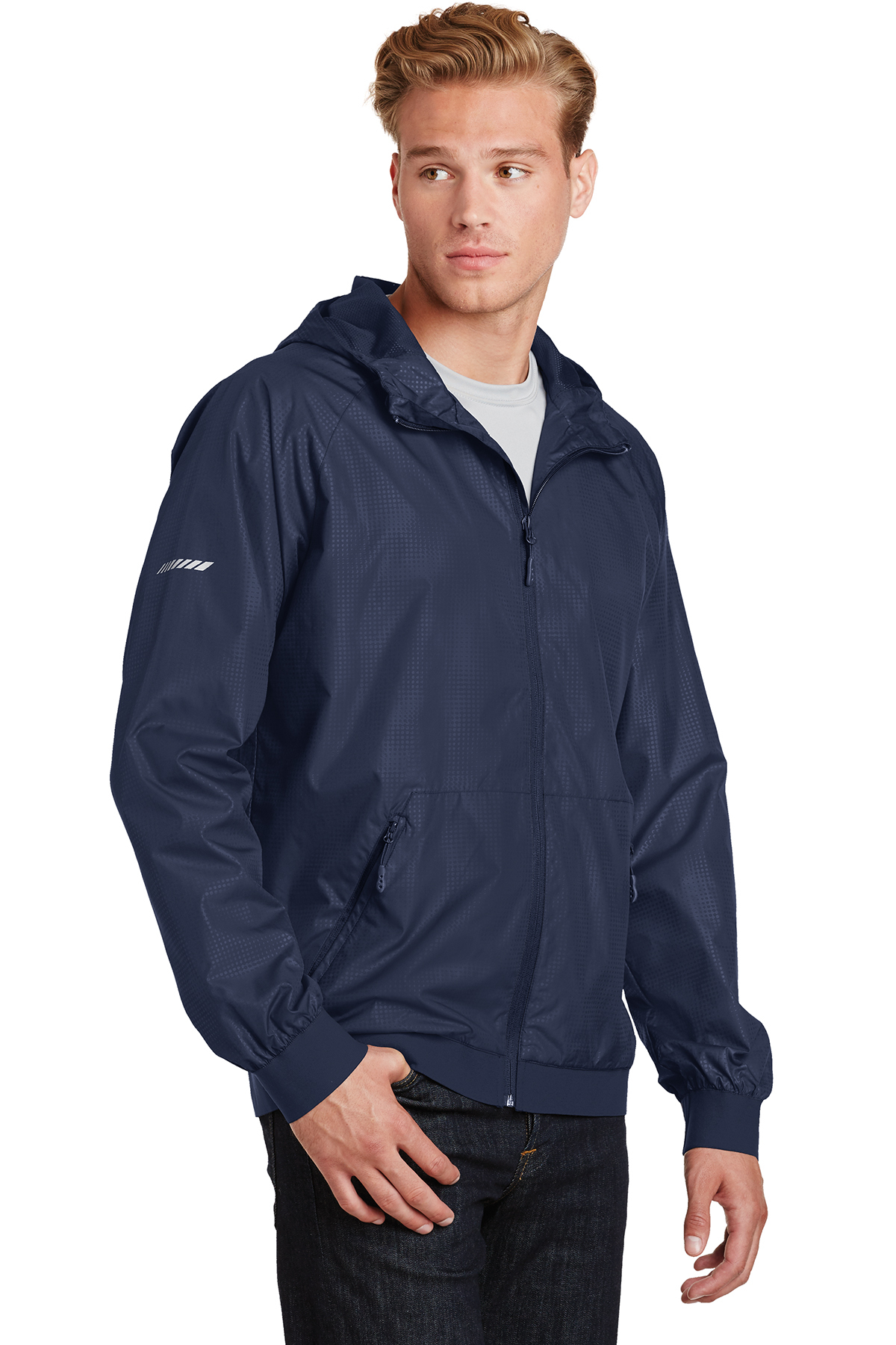 Sport Tek Embossed Hooded Wind Jacket Product SanMar